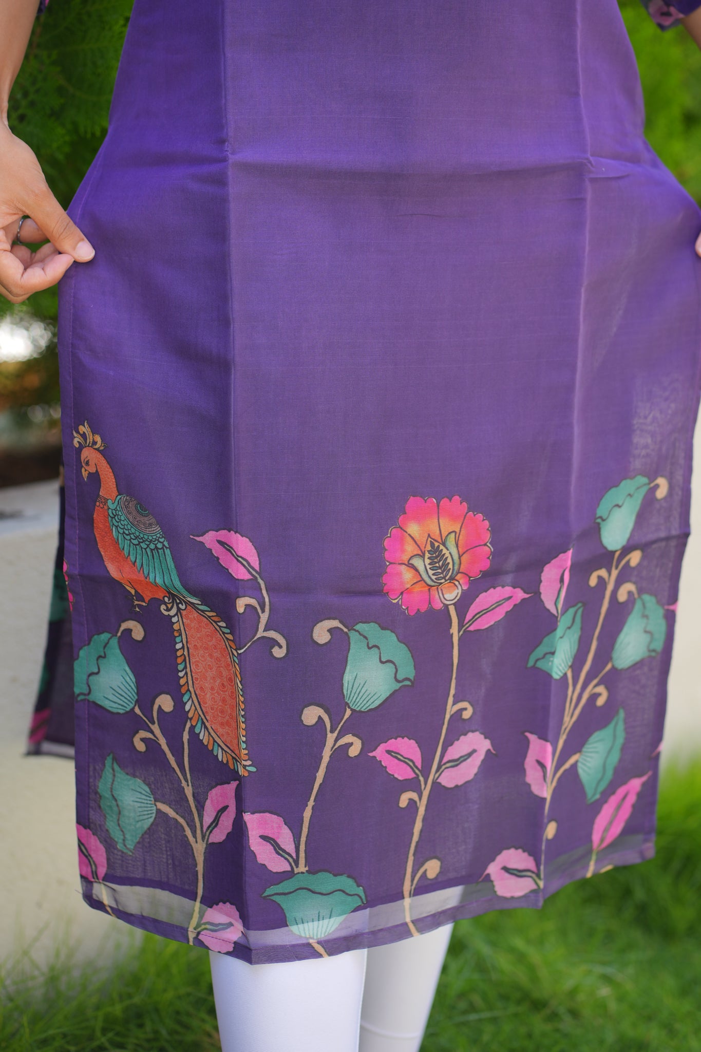 AA107 Floral Peacock organza Kurti