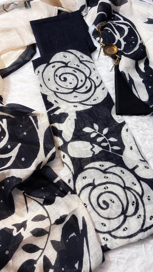 Black linen Silk 3 pc set