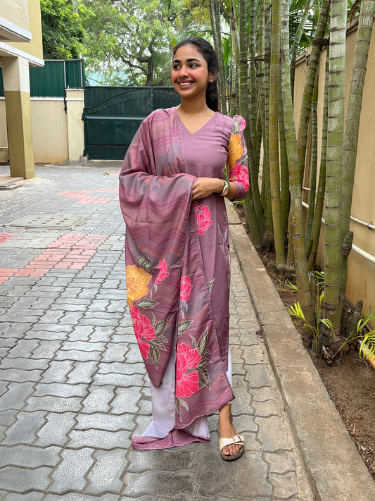 Mauve pink Silk Kurti with Dupatta