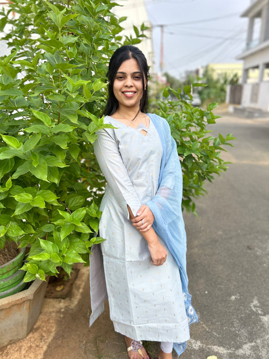 Grey Silk Kurti with Chanderi Jaquard Dupatta