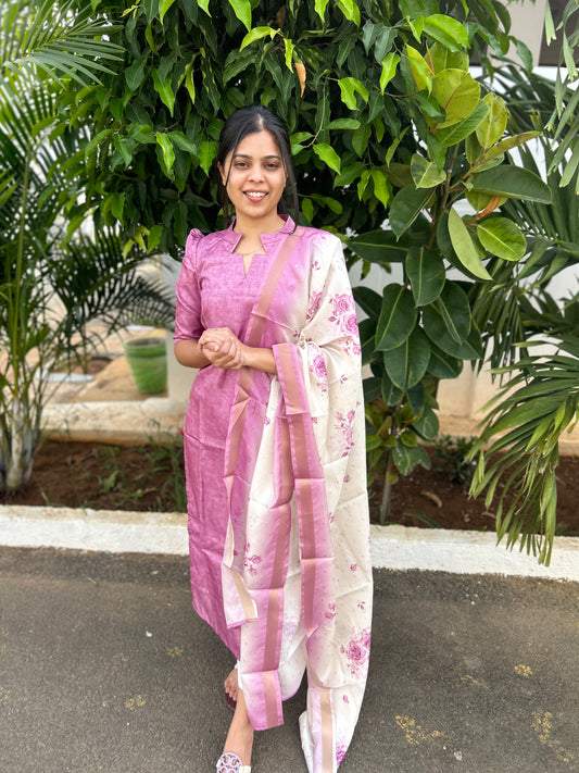 Lavender Chanderi Silk Kurti with Dupatta