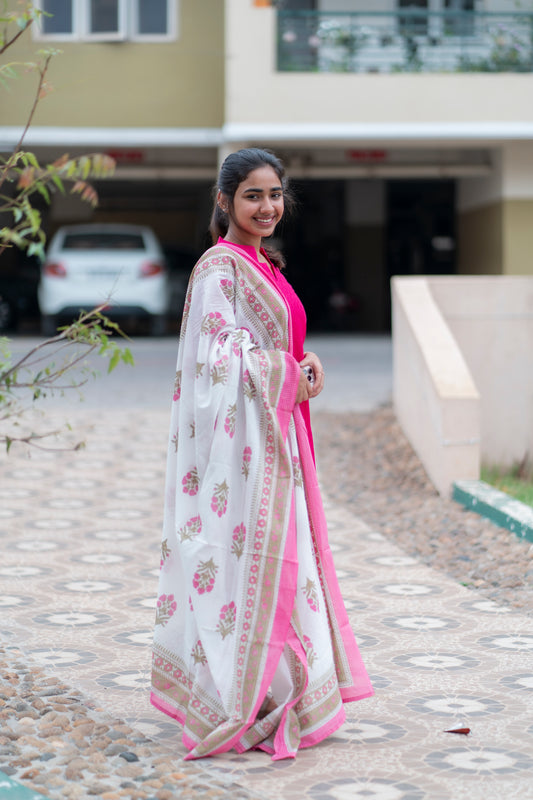 Candy pink Cotton Kurti with Dupatta