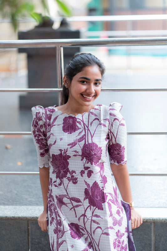 White Floral Manipuri Checks Kurti