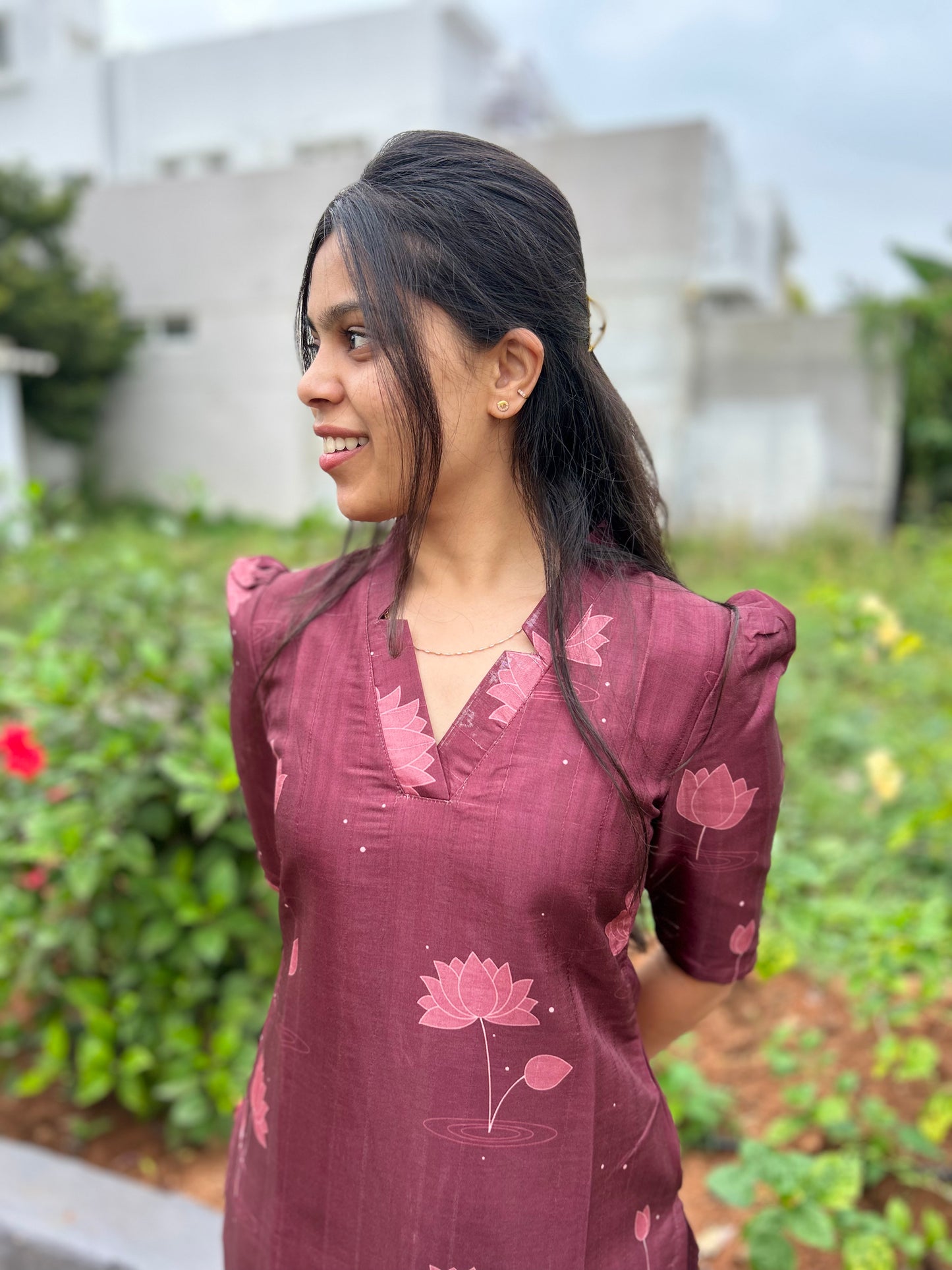 Wine Tussar Silk Pichwai Kurti