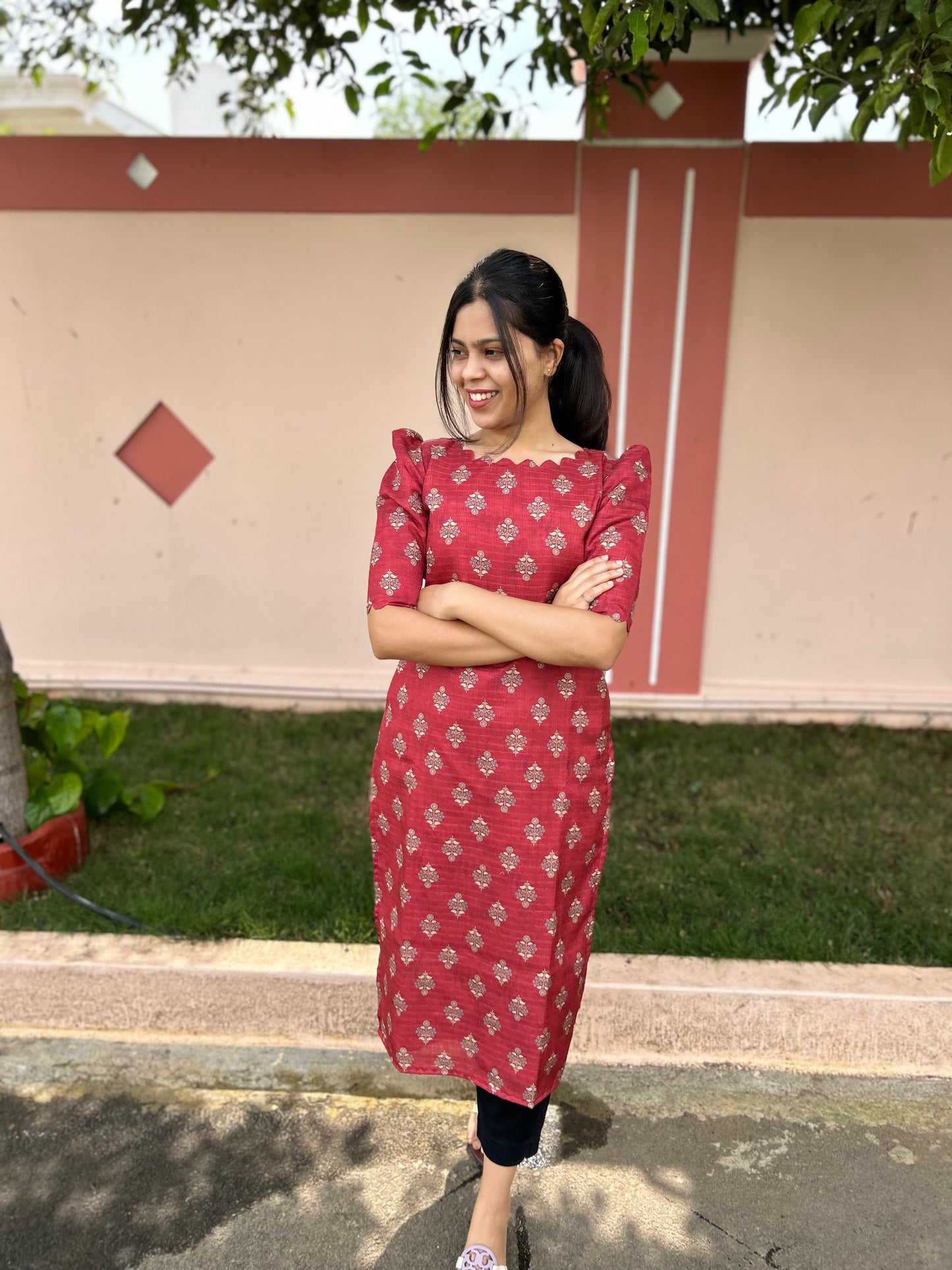 Red Manipuri Checks with Kurti