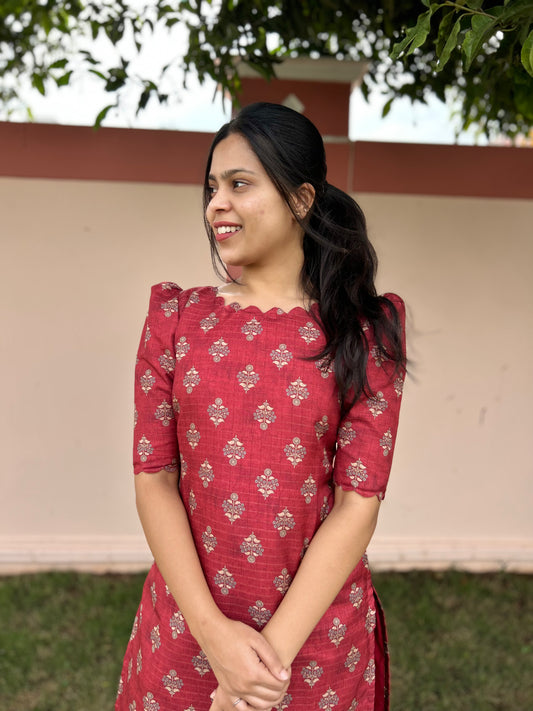 Red Manipuri Checks with Kurti