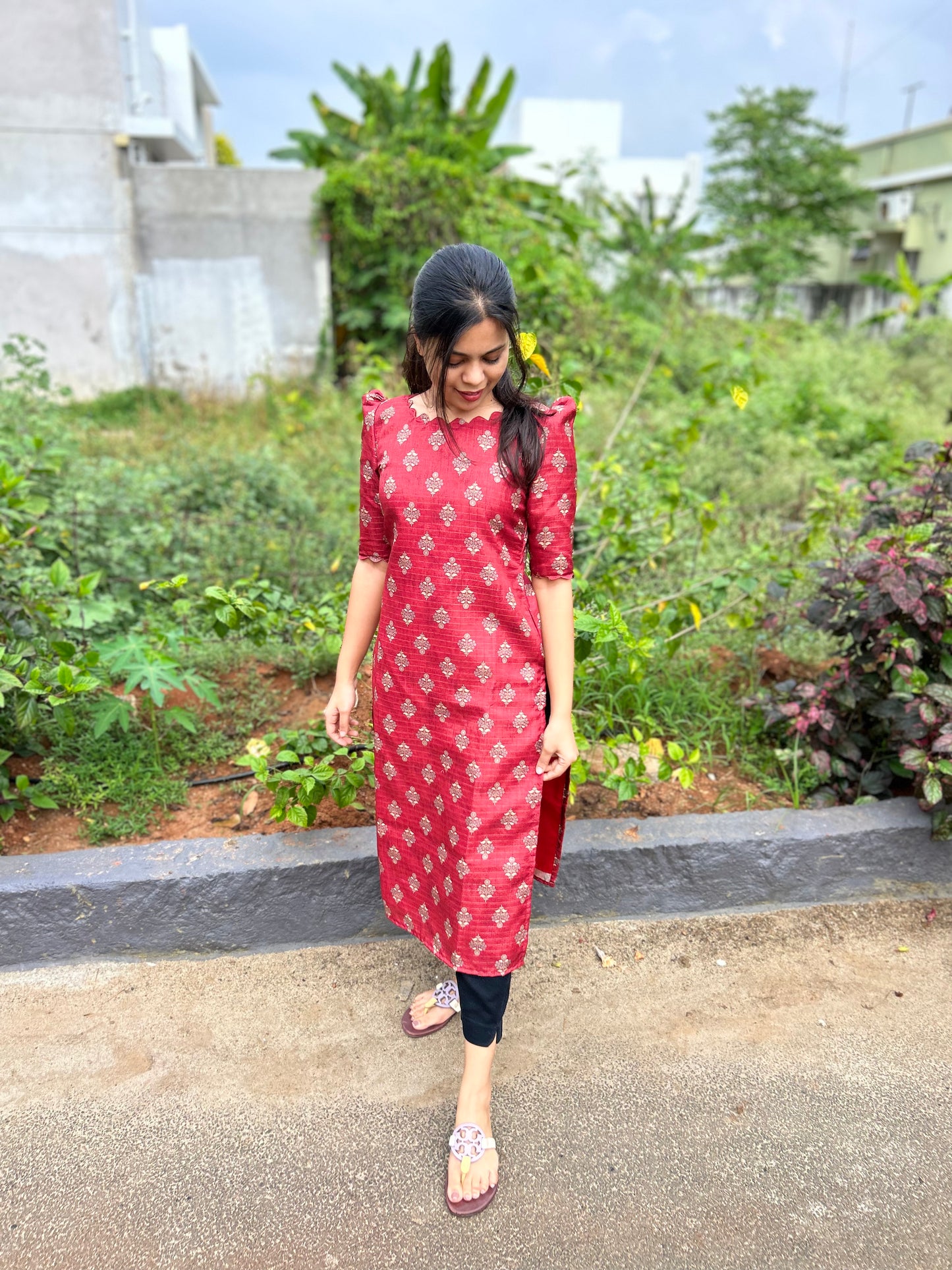 Red Manipuri Checks with Kurti