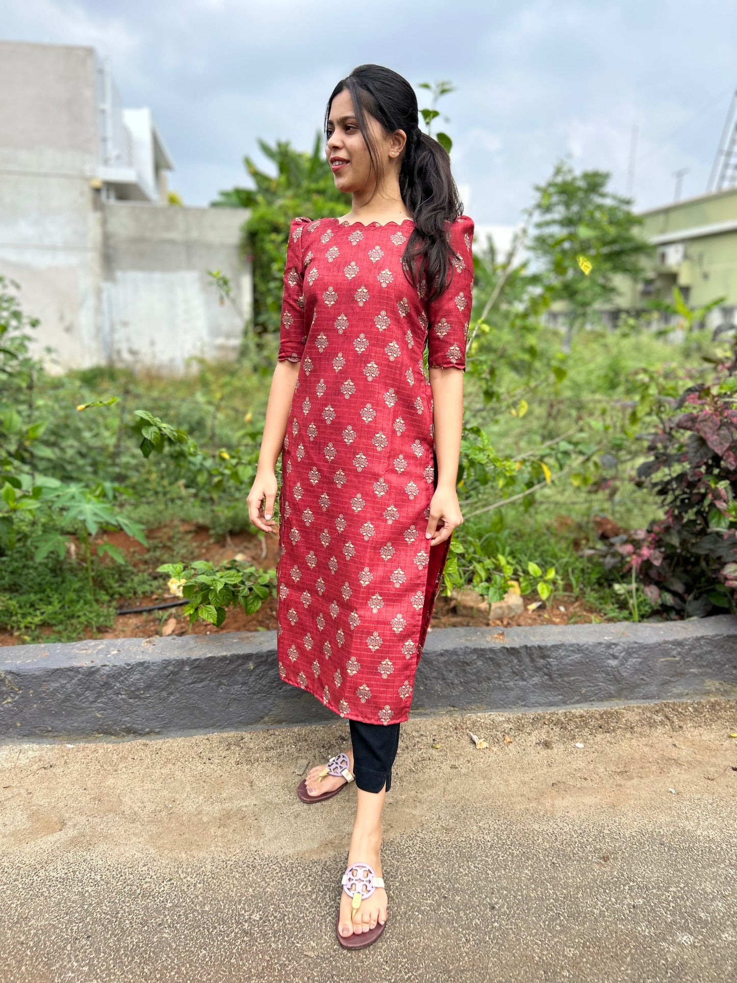 Red Manipuri Checks with Kurti