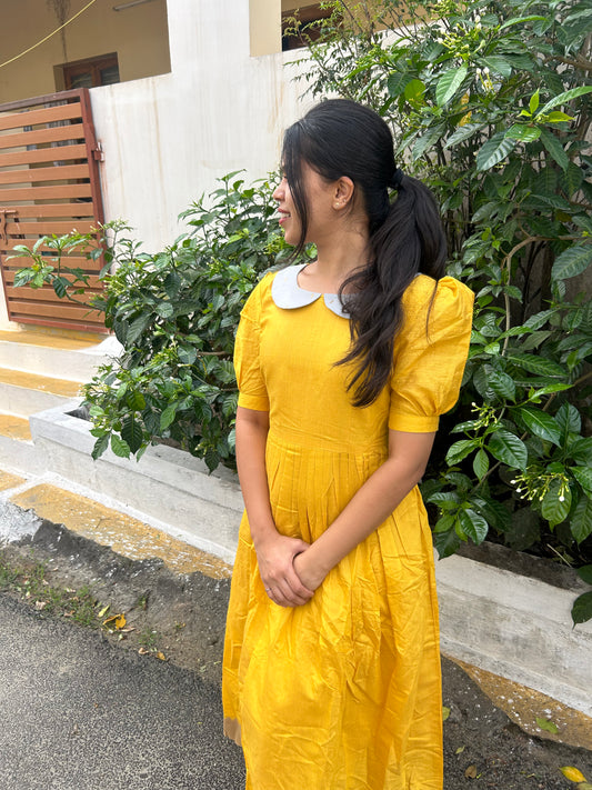 Yellow Maxi with grey Peter Pan collar