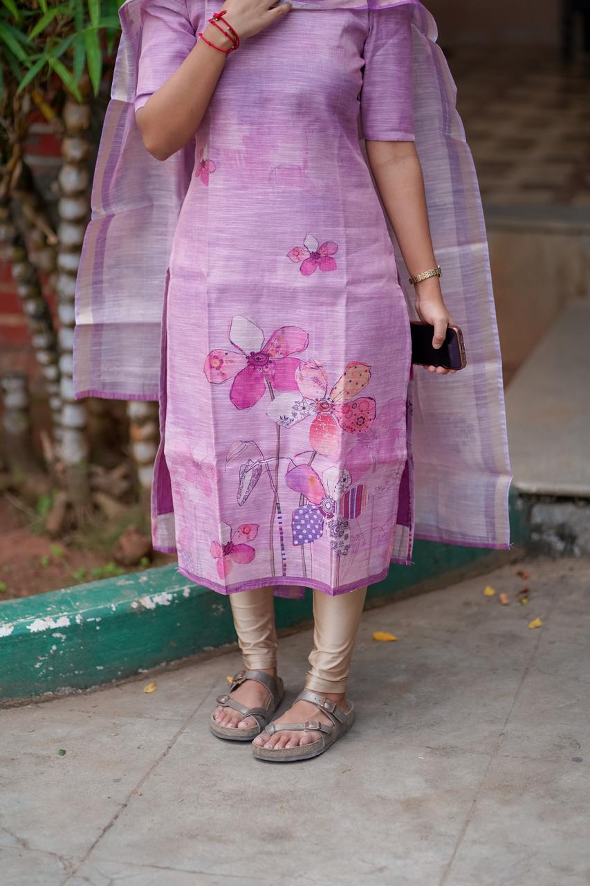 AA002 Lavender Tissue Floral Silk Kurti