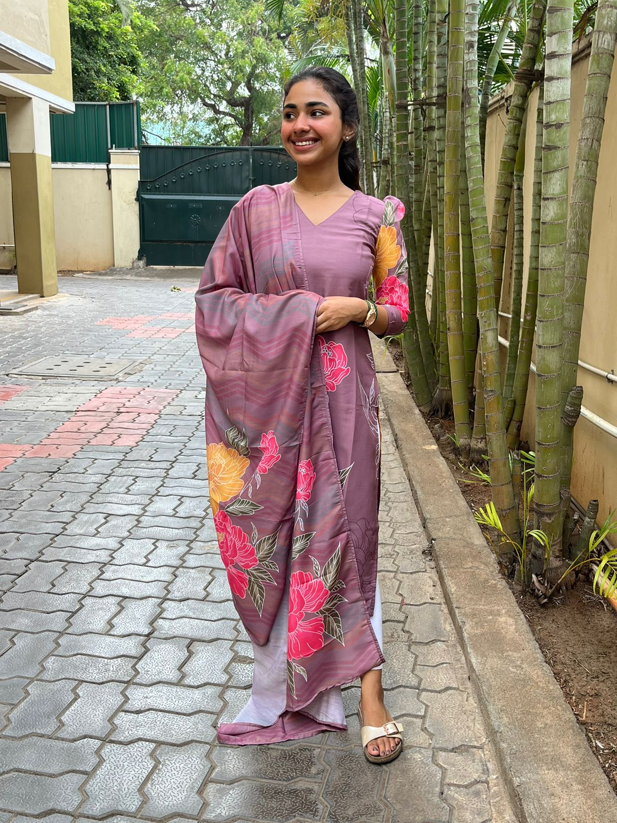 Mauve pink Silk Kurti with Dupatta