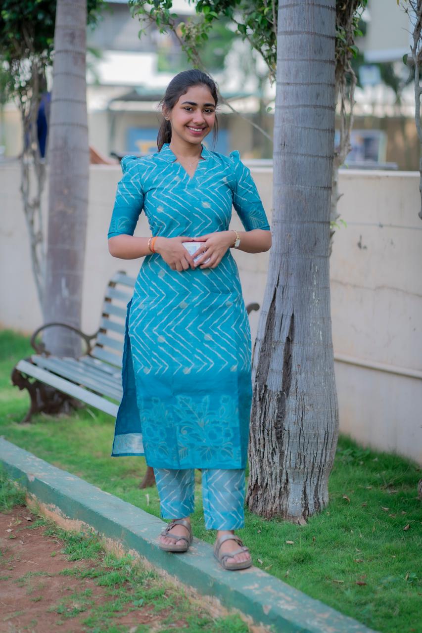 AA007 Blue Chanderi Silk 3 pc Set